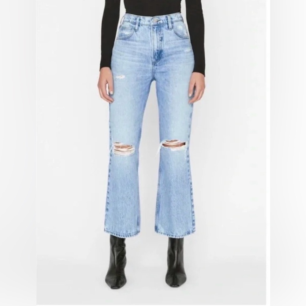 Frame Denim Le High N’ Tight Cropped Mini Boot Jeans, Rossum 2yr Rips, Size 25